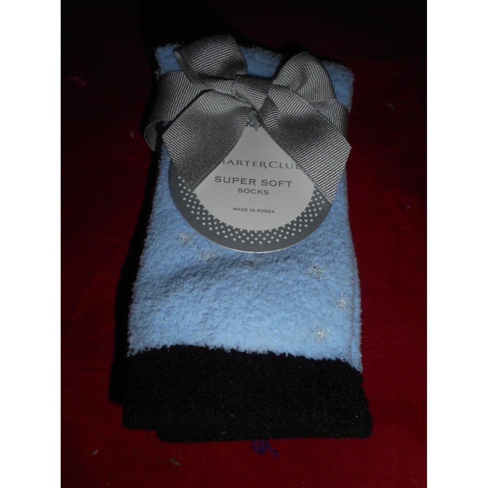 Charter Club Women's Soft Fuzzy Socks Light Blue 9-11 Fits Shoe Size 6-10